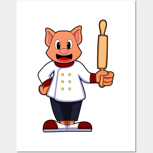 Cat as Cook with Cooking apron & Rolling pin Posters and Art